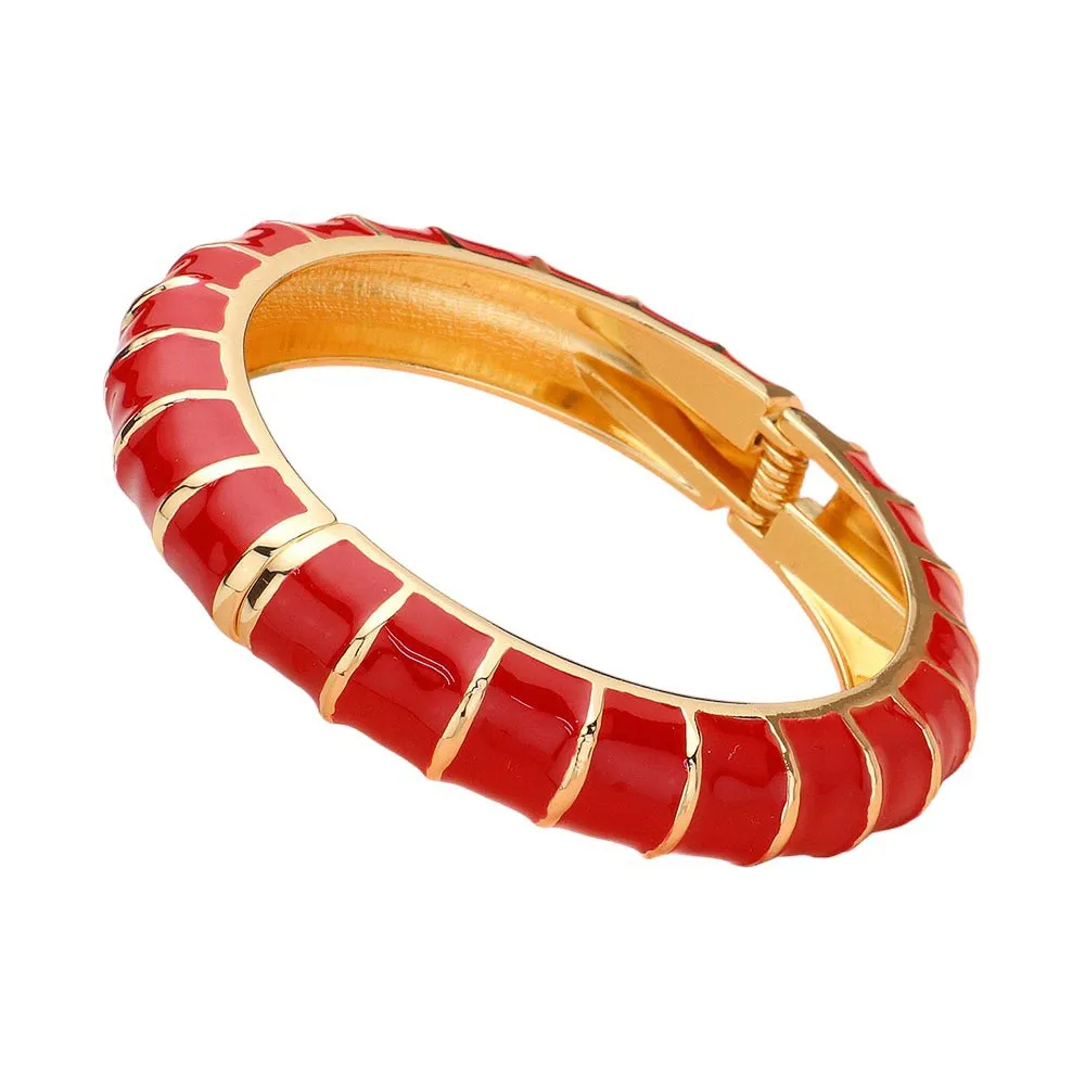 Enamel Bamboo Hinged Bangle Bracelet