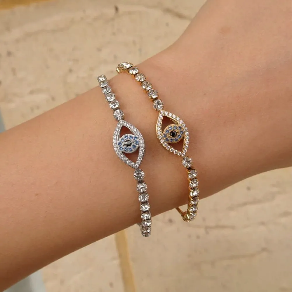 Evil Eye Iced Out Rhinestone Tennis Bracelet