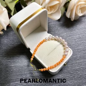 [Fine Jewelry] Akoya 6mm Pearl & 3mm Pink Coral & 18k Gold Bracelets