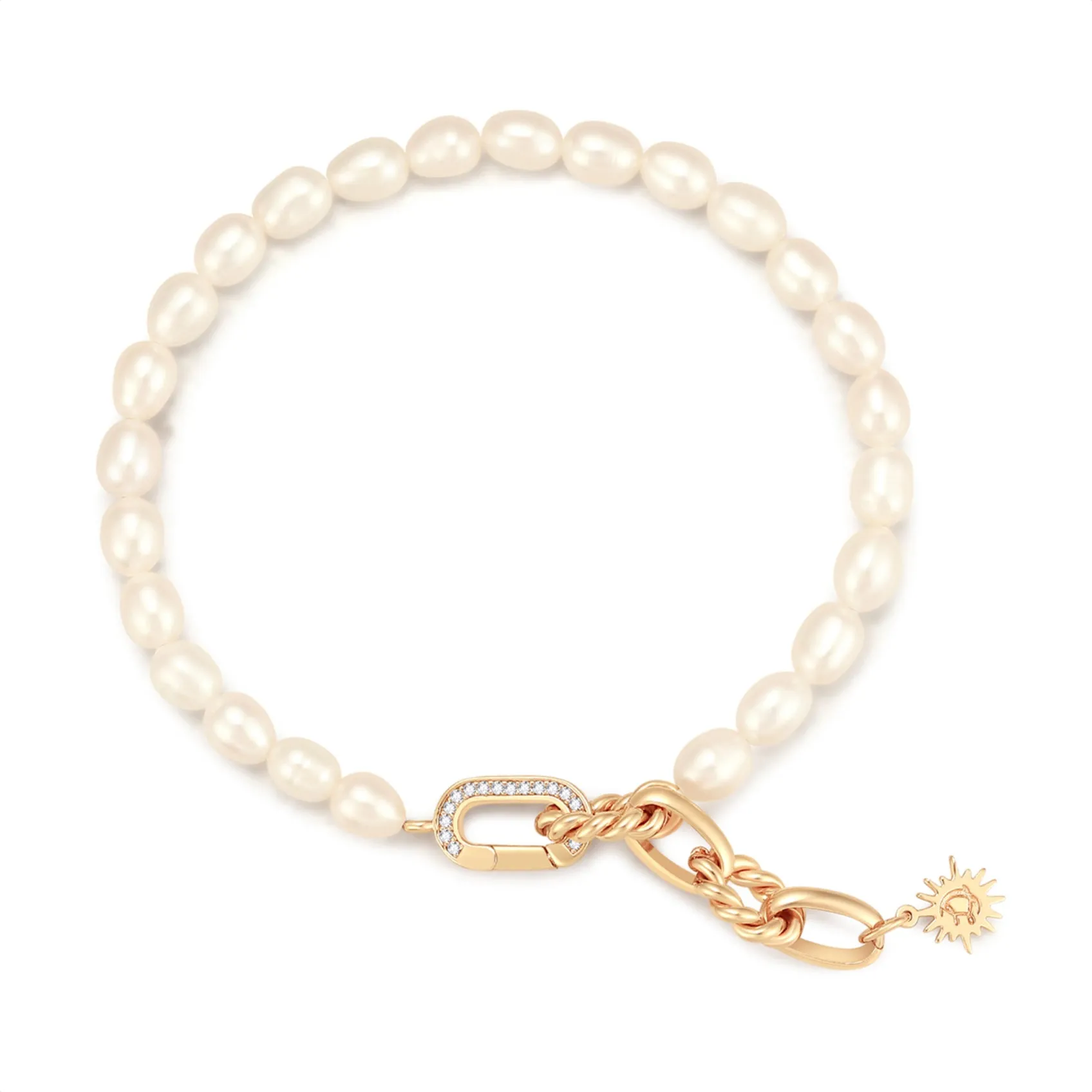 Freshwater Pearl Gold Link Choker/Double Bracelet