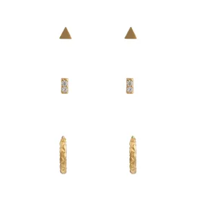 Geo Stud & Hoop Earring Pack - Gold