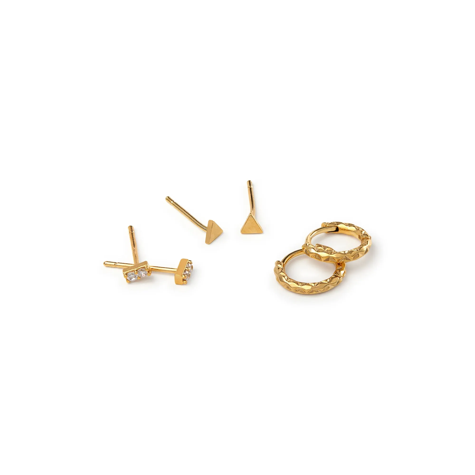 Geo Stud & Hoop Earring Pack - Gold