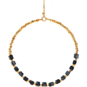 Gold Black Square Stone Bead Earring