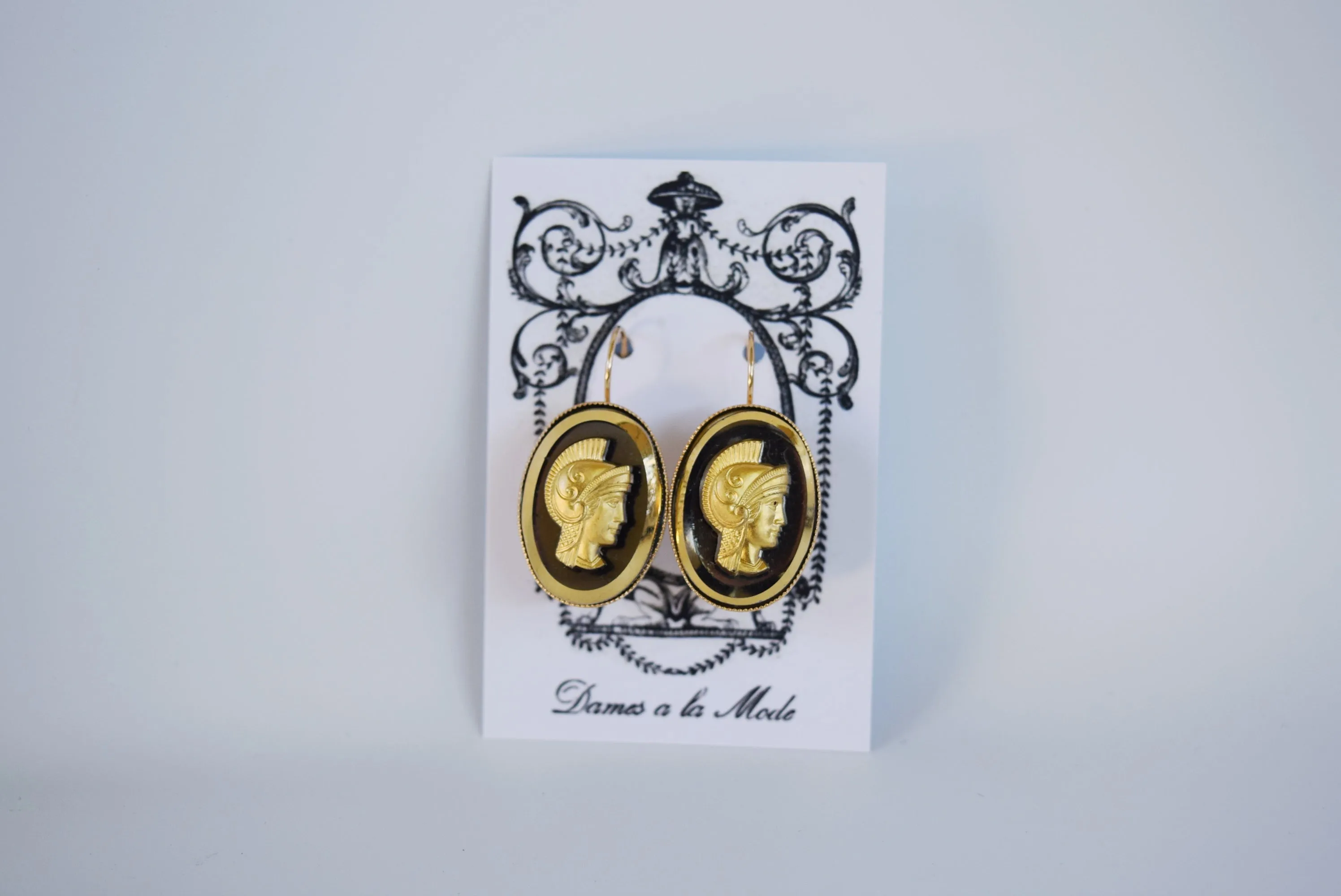 Gold Cameo Warrior Earrings