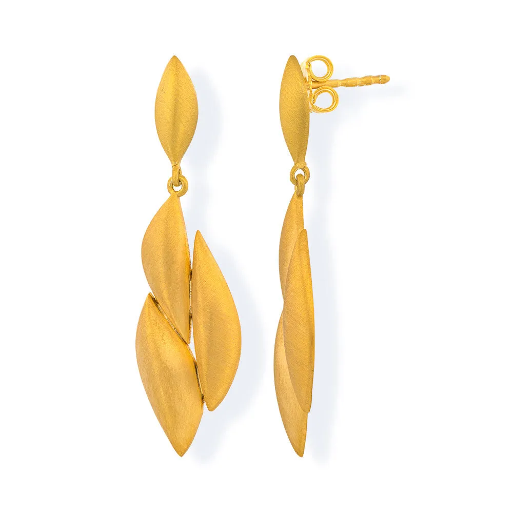 Handmade Gold Plated Silver Dangle Earrings Leaves