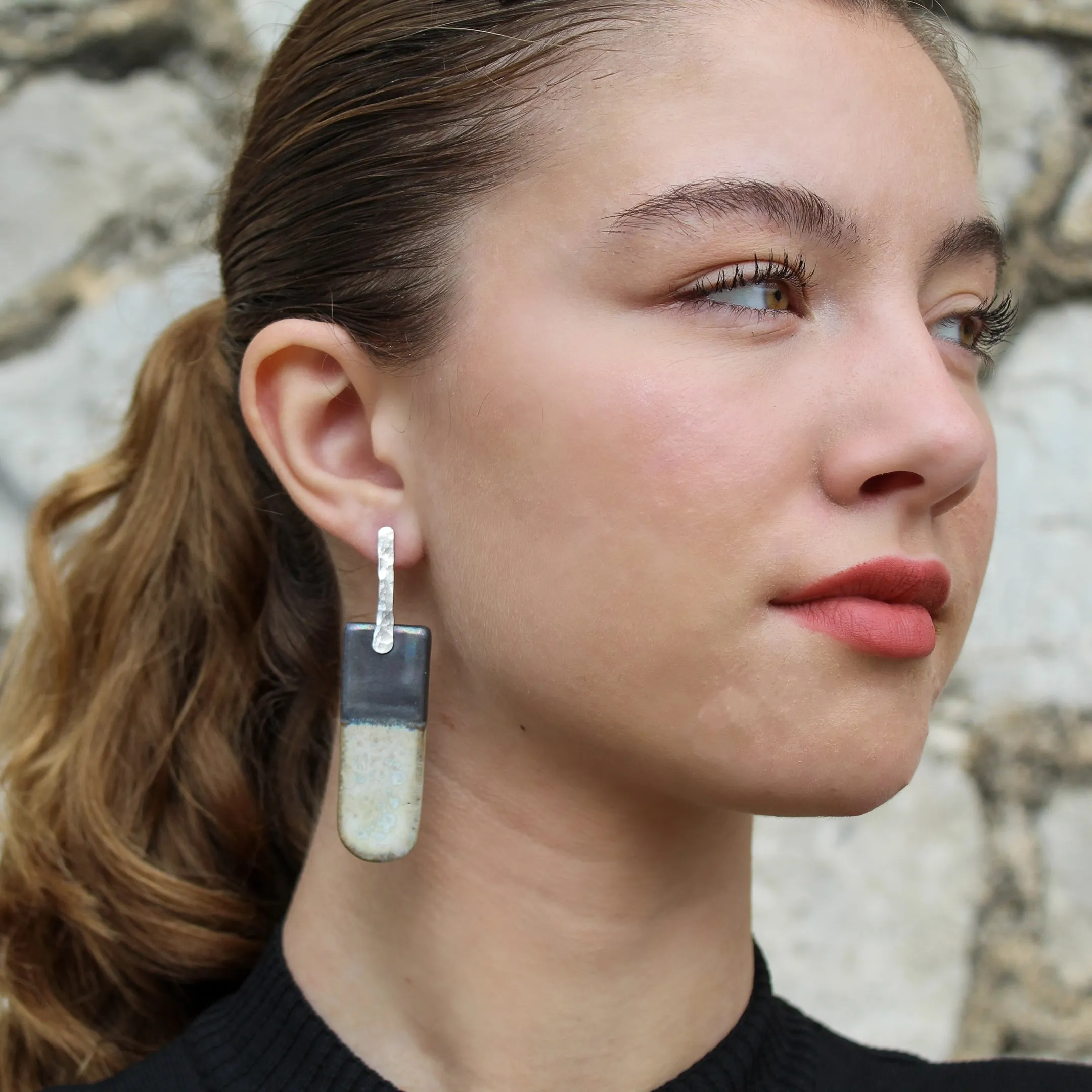 Handmade Long Porcelain Earrings with Sterling Silver