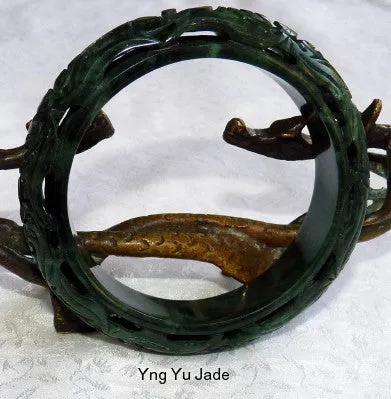 Happiness and Satisfaction in Life Deep Green Black Dynasty Style Carved Jade Bangle 62 mm  (DC118)