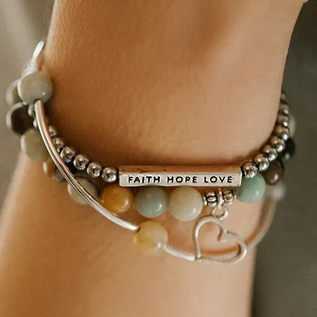 Heart | Soft Bangle Charm Bracelet | Amazonite