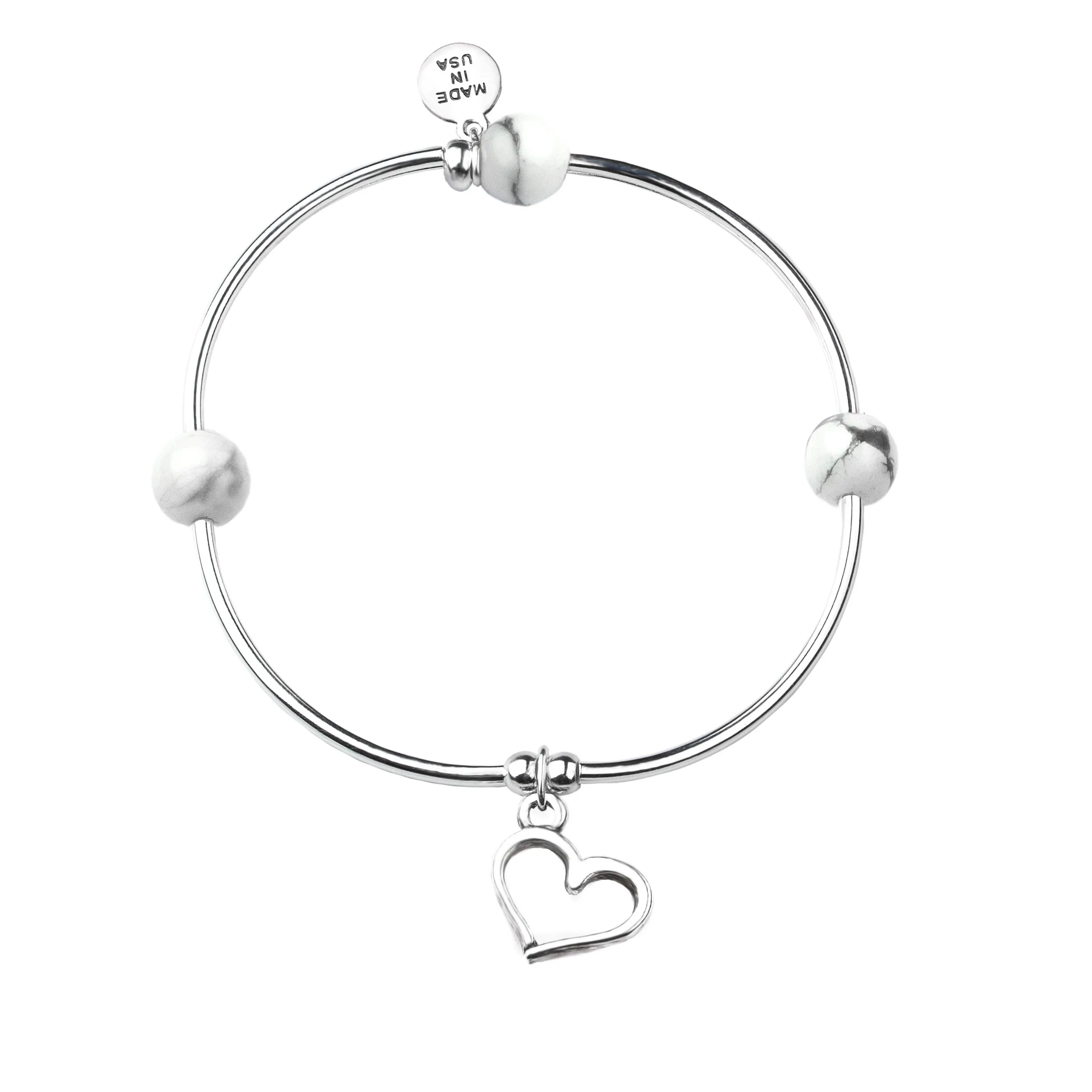 Heart | Soft Bangle Charm Bracelet | Howlite