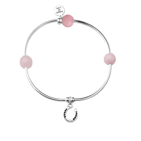 Horseshoe | Soft Bangle Charm Bracelet | Rose Quartz