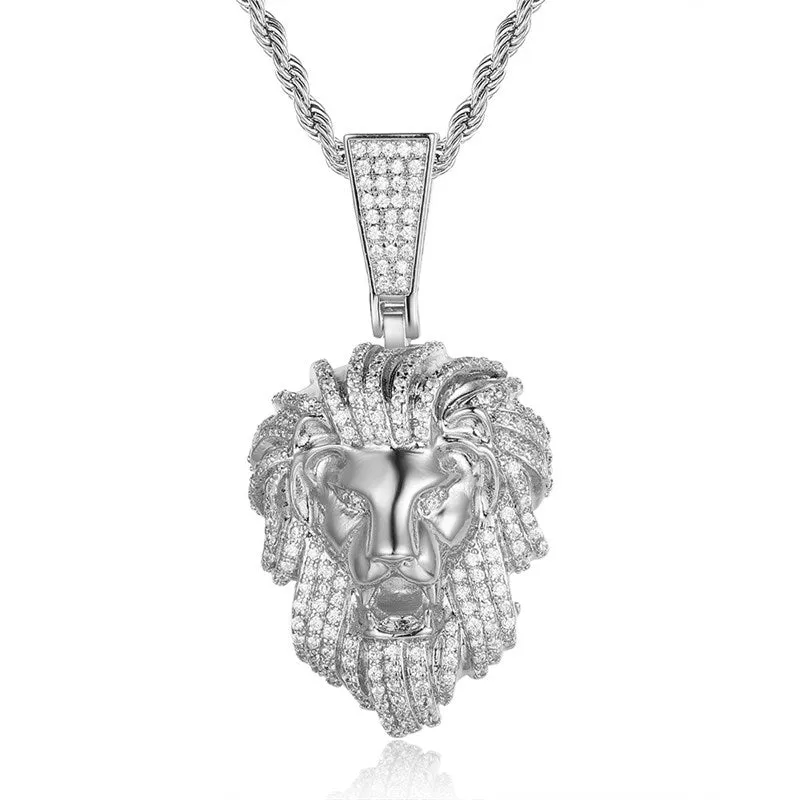 Iced Out Lion Head Pendant - Silver