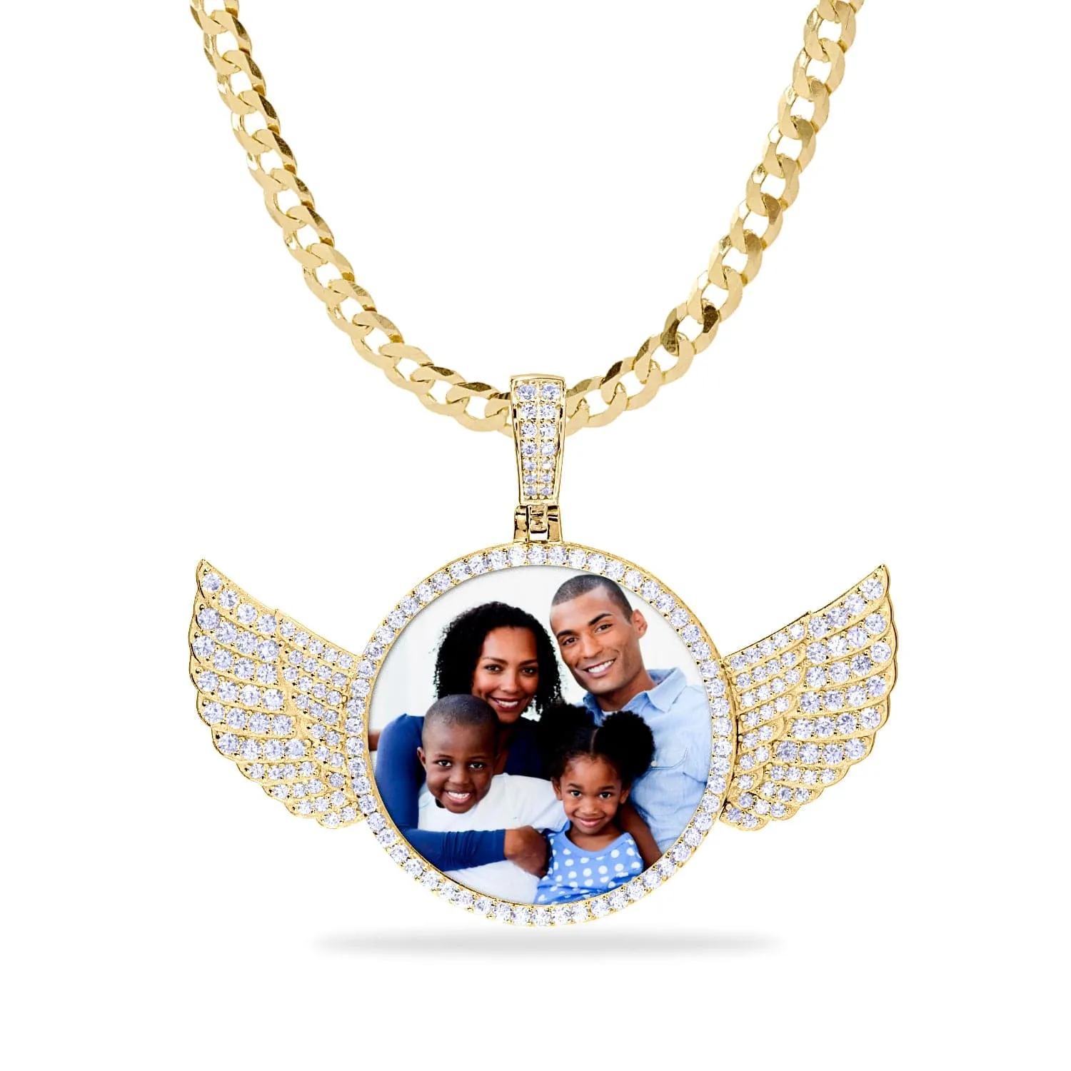 Iced Out Round Photo Pendant with Wings