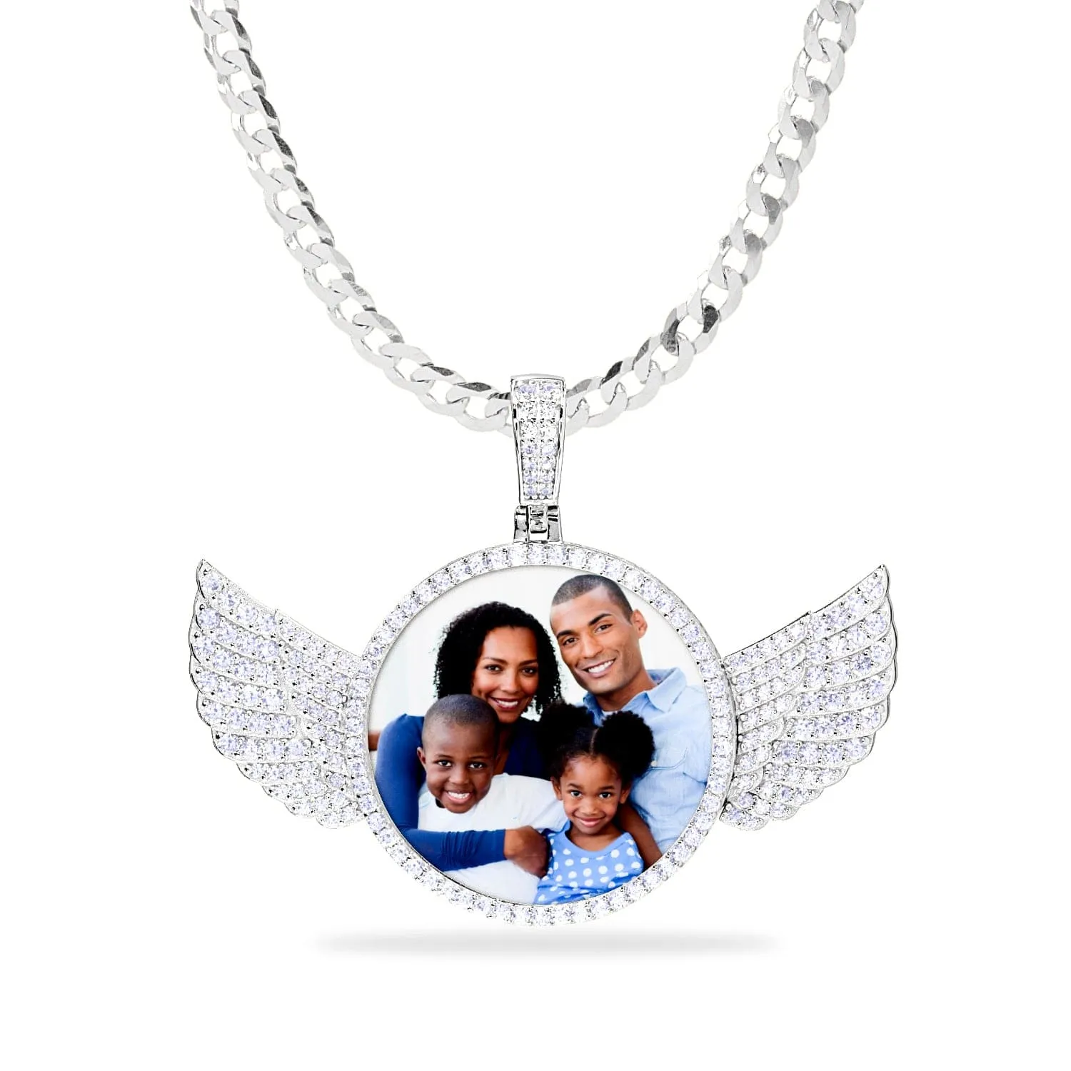 Iced Out Round Photo Pendant with Wings