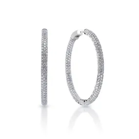 Iliana 1.75 inch Pave Hoop 4 Carats Round Brilliant Diamond Hoop Earrings in 14k White Gold