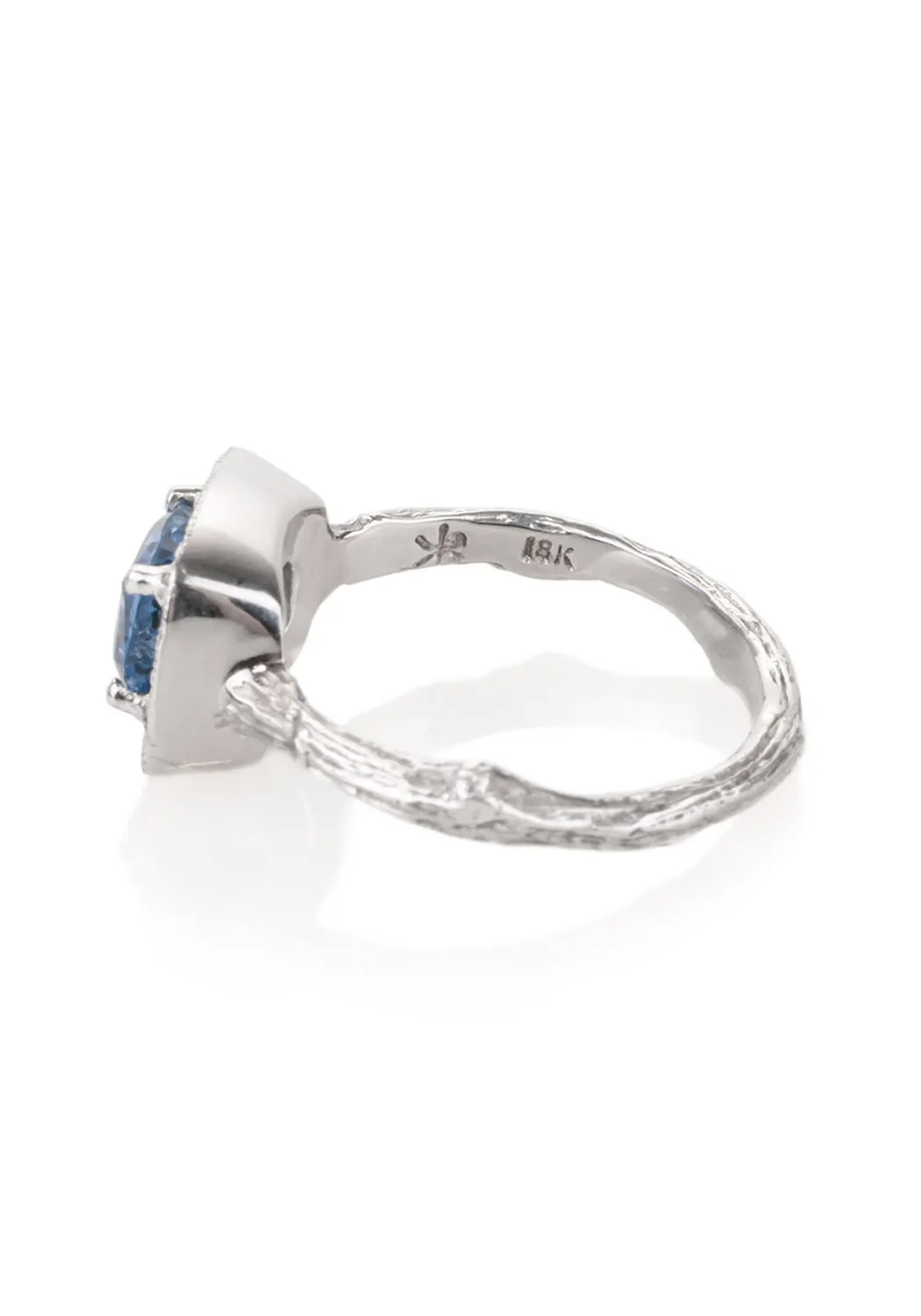 K. Brunini 18KWG Diamond Halo Sapphire Twig Ring