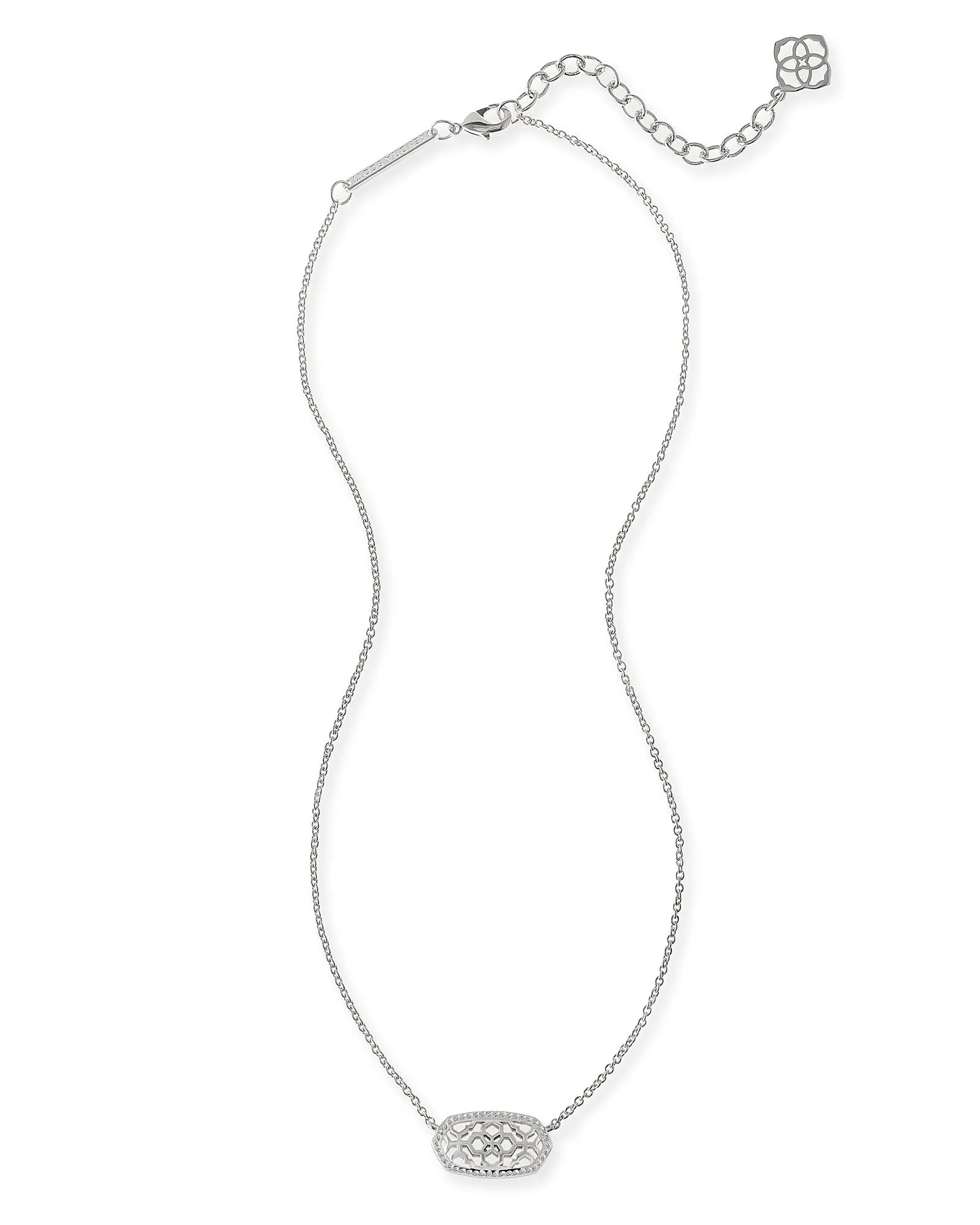 Kendra Scott Elisa Oval Filigree Pendant Necklace in Rhodium