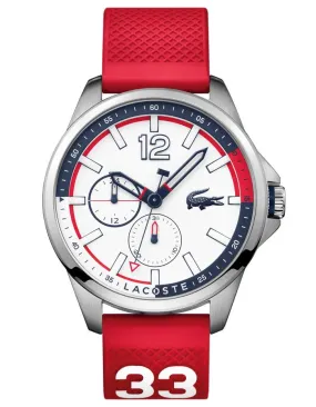 Lacoste Capbreton Mens Multifunction Watch - White/Blue Dial - Red Strap - 50m