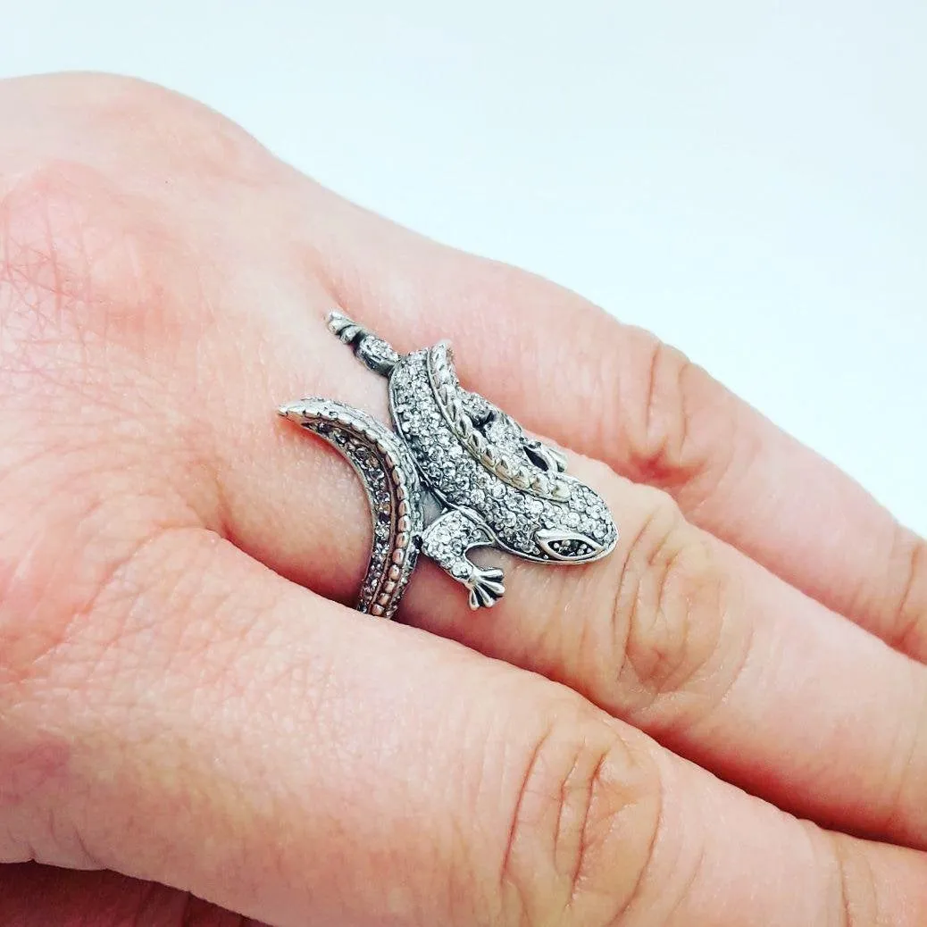 Lizard Women Ring Silver 925 with Zircon Gemstones