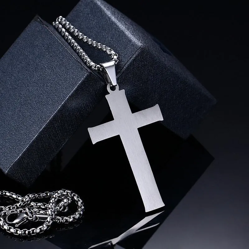 Lord's Prayer Stainless Steel Blue Plated Cross Pendant Necklace