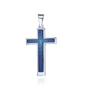 Lord's Prayer Stainless Steel Blue Plated Cross Pendant Necklace