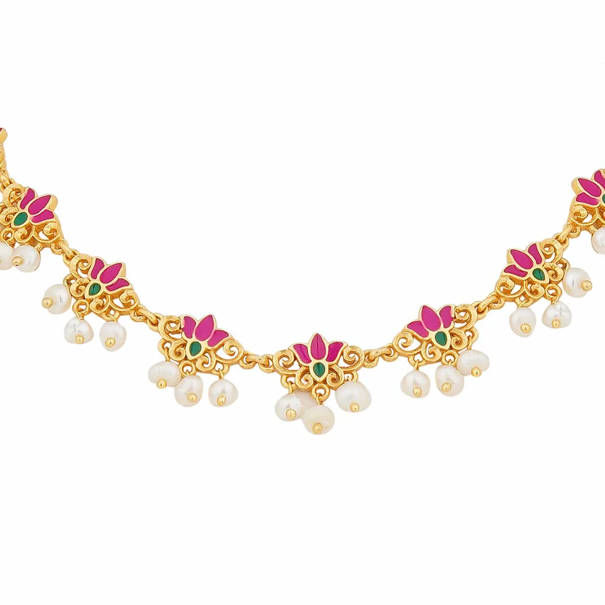 Lotus Silk Delicate Collar Necklace in Pink Enamel