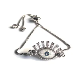 Lucky Charm Silver Plated Evil Eye CZ Abalon Bracelet