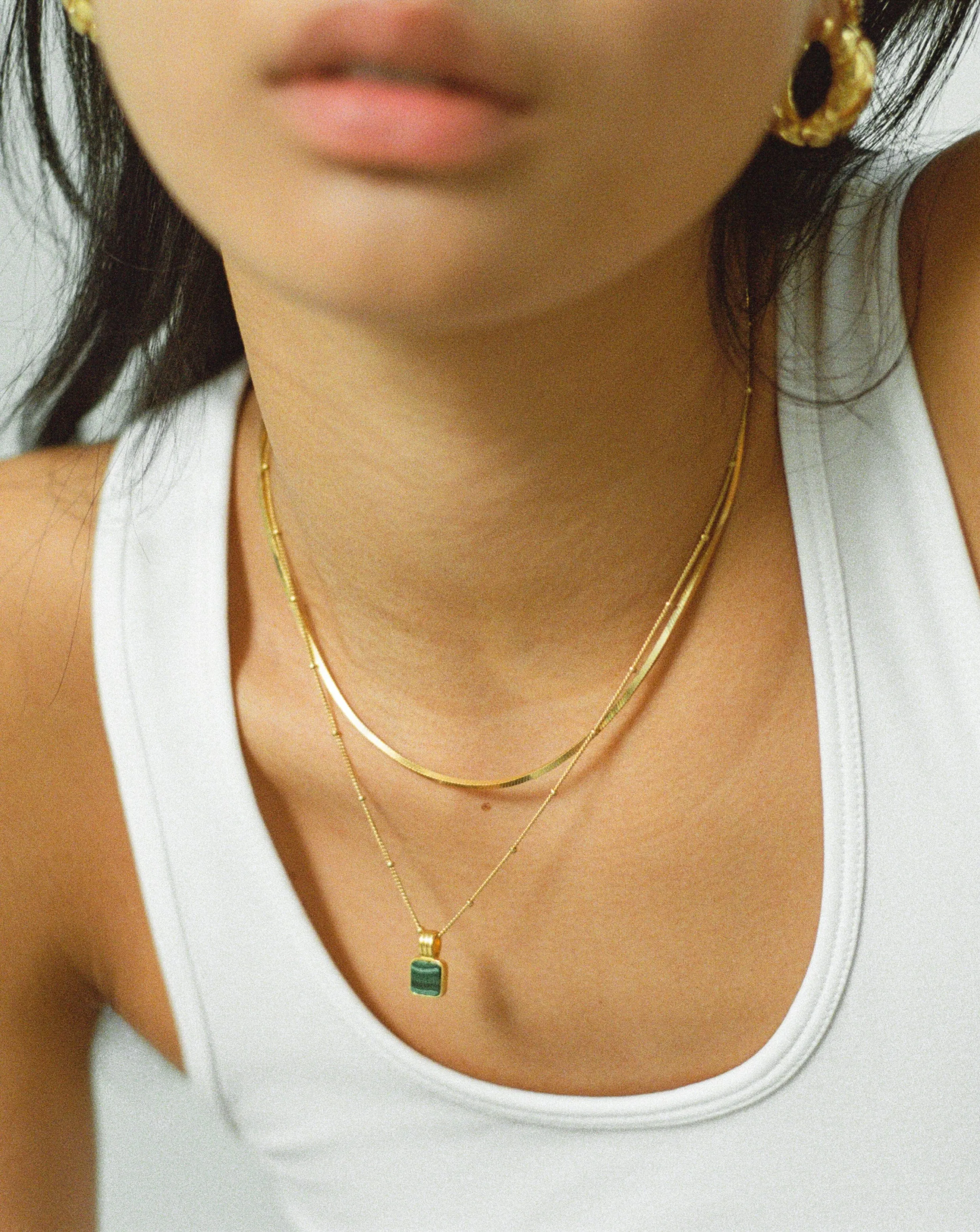 Lucy Williams Square Malachite Necklace | 18ct Gold Plated Vermeil/Malachite