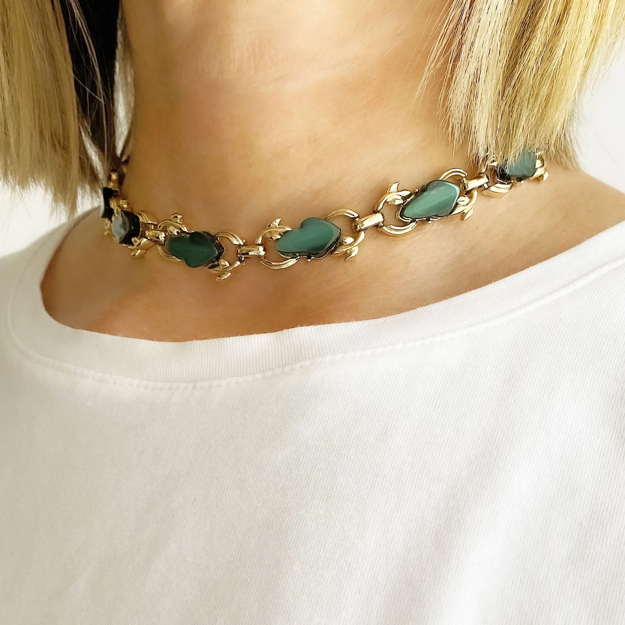 MALENA green and gold choker necklace