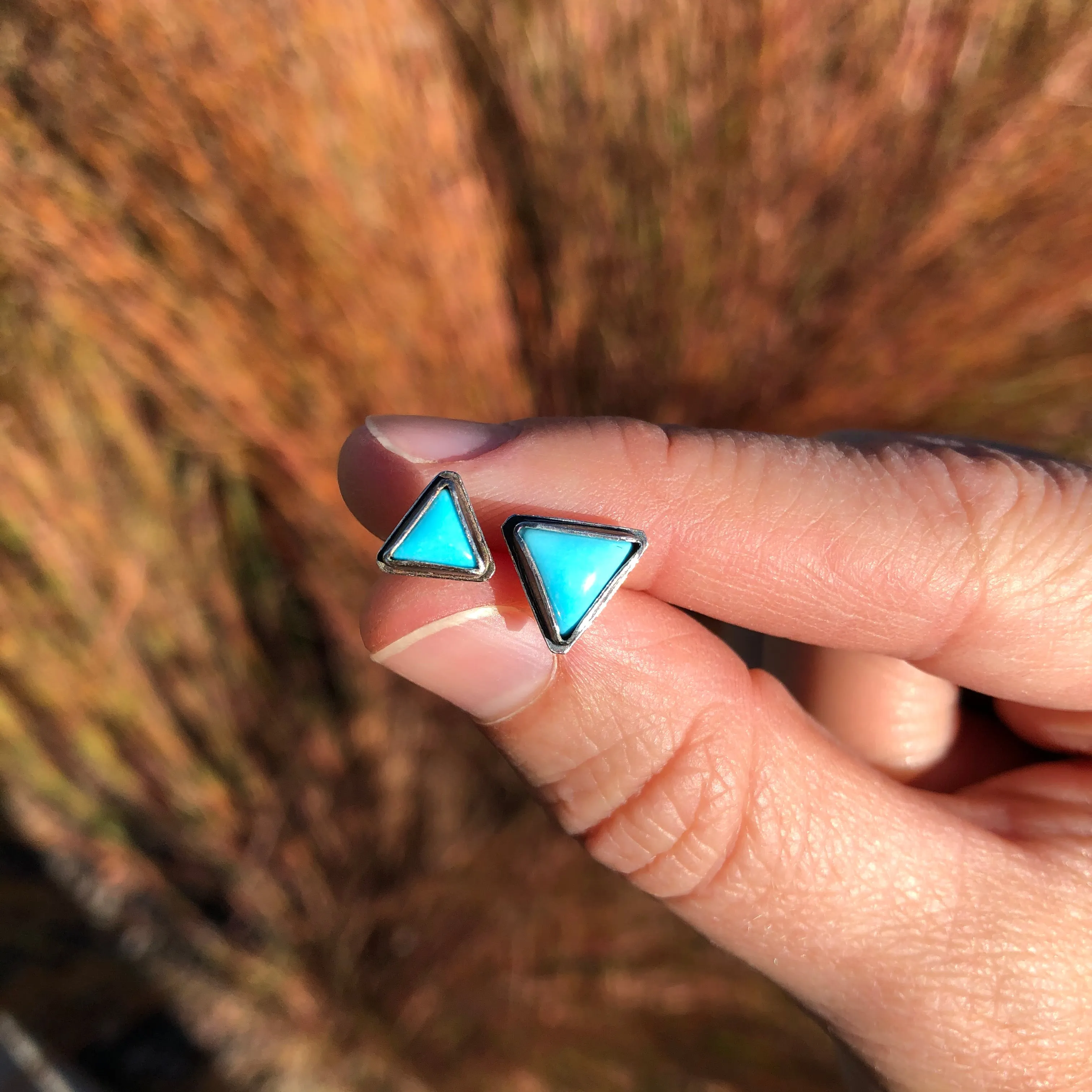 Medium Triangular Turquoise Studs in Oxidized Silver