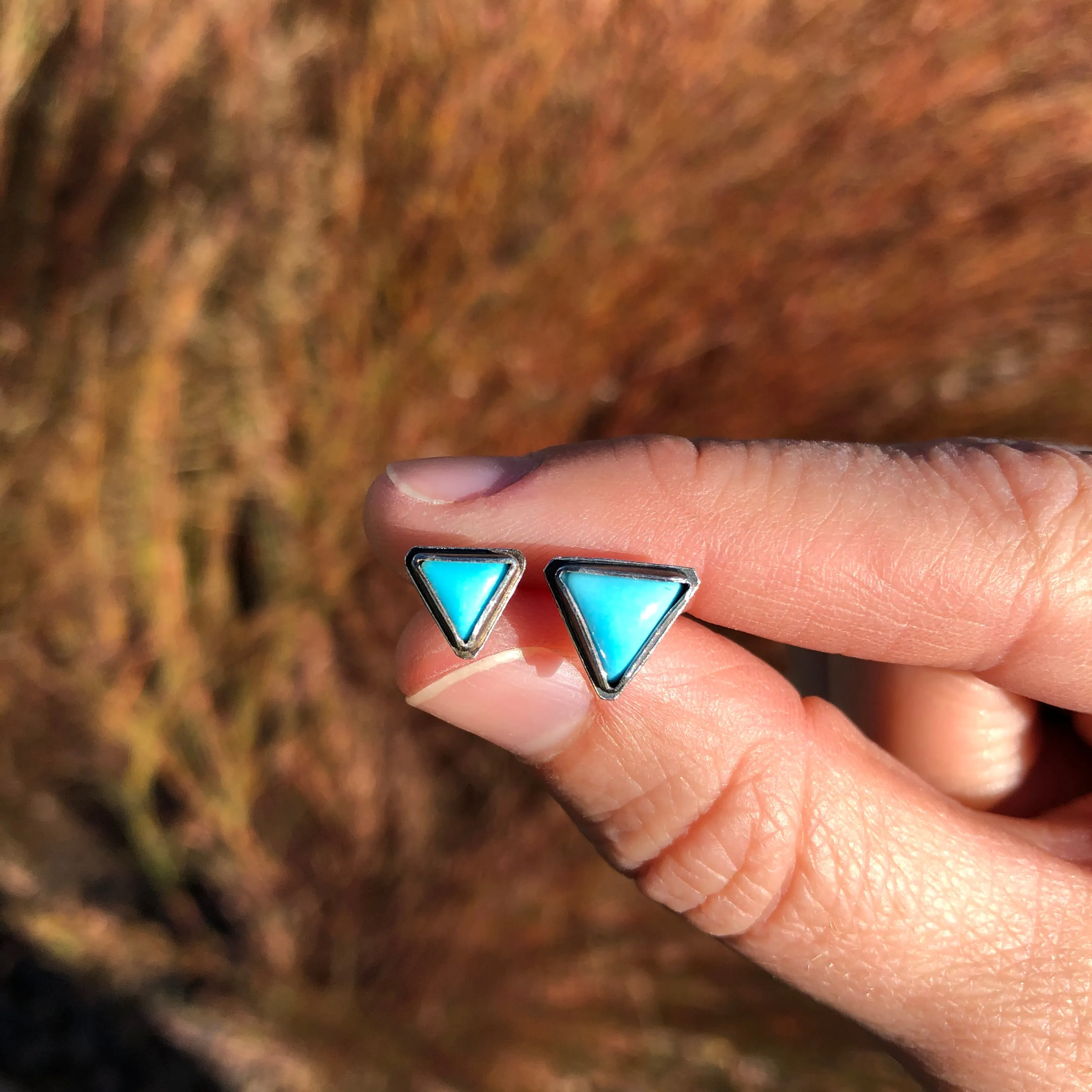 Medium Triangular Turquoise Studs in Oxidized Silver