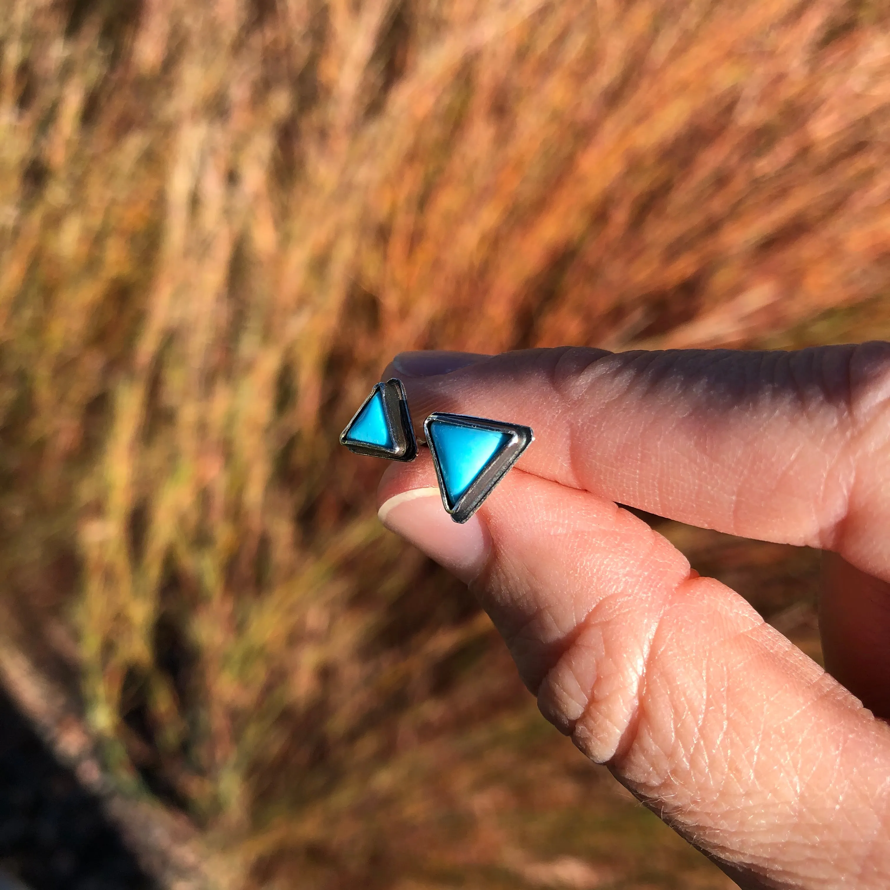 Medium Triangular Turquoise Studs in Oxidized Silver