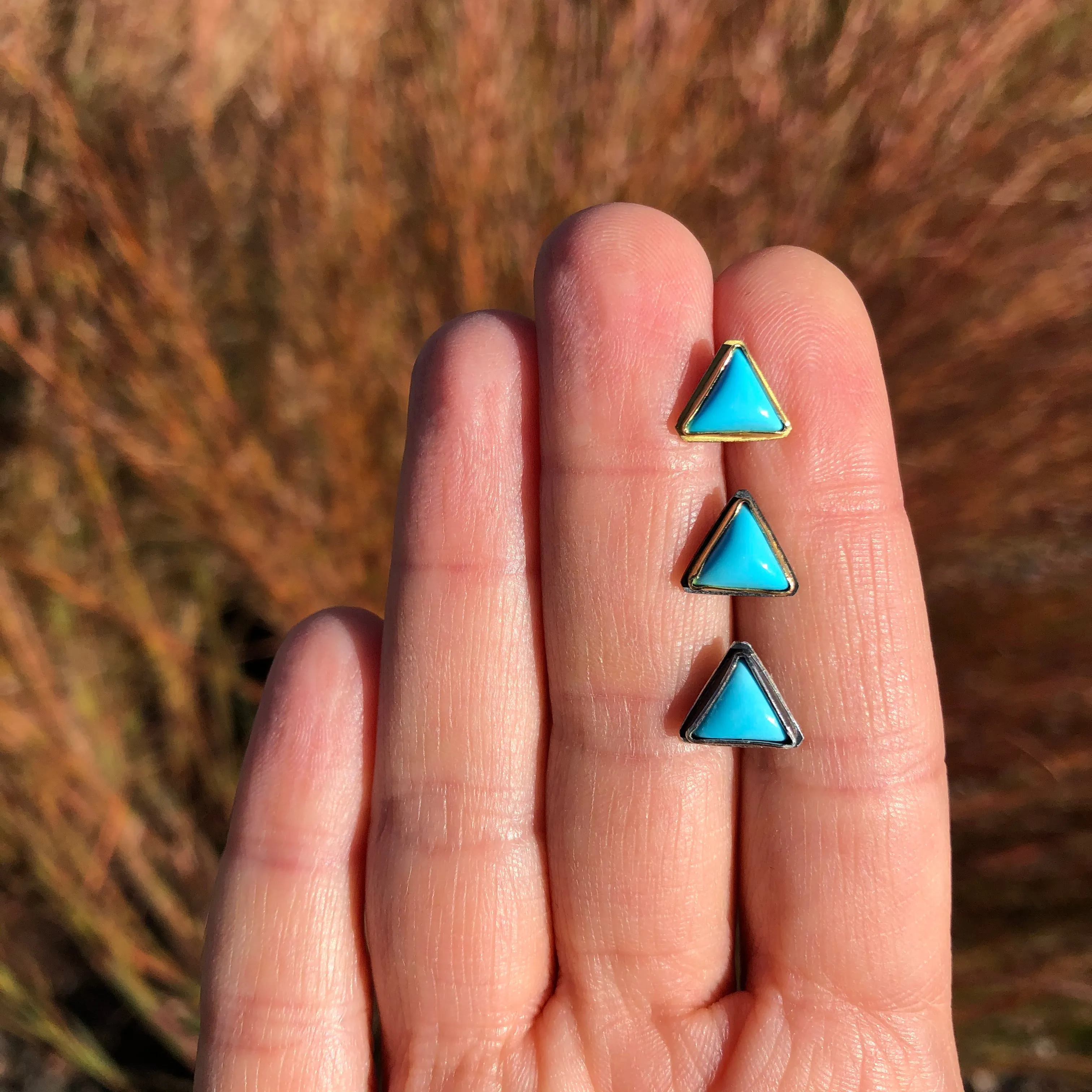 Medium Triangular Turquoise Studs in Oxidized Silver