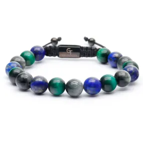 Men's Green Tiger Eye, Lapis, Eagle Eye Beaded Bracelet