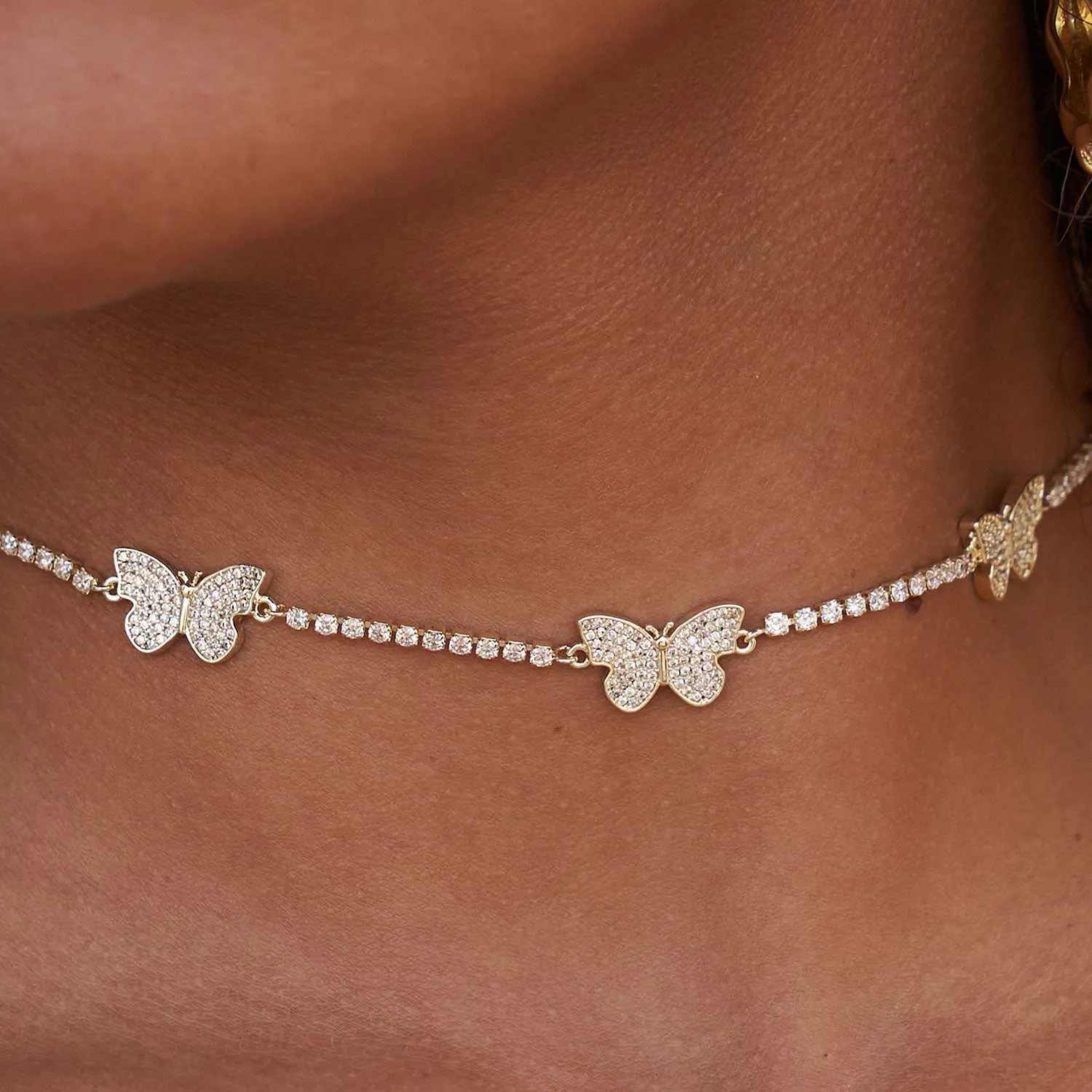 Micro Butterfly Necklace   Anklet Bundle- Yellow Gold