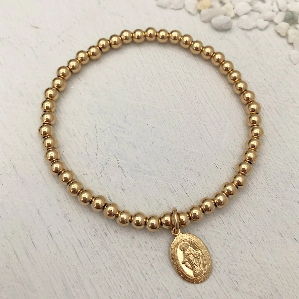 Miraculous Medal Bead Bracelet Gold Fill