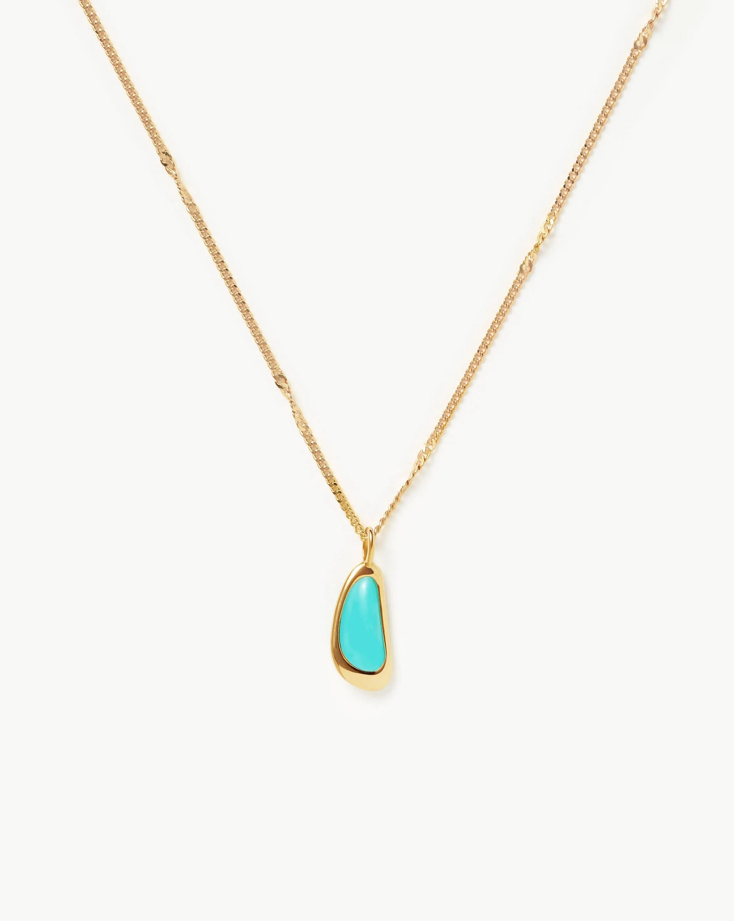 Molten Gemstone Bean Pendant Necklace | 18ct Gold Plated Vermeil/Turquoise