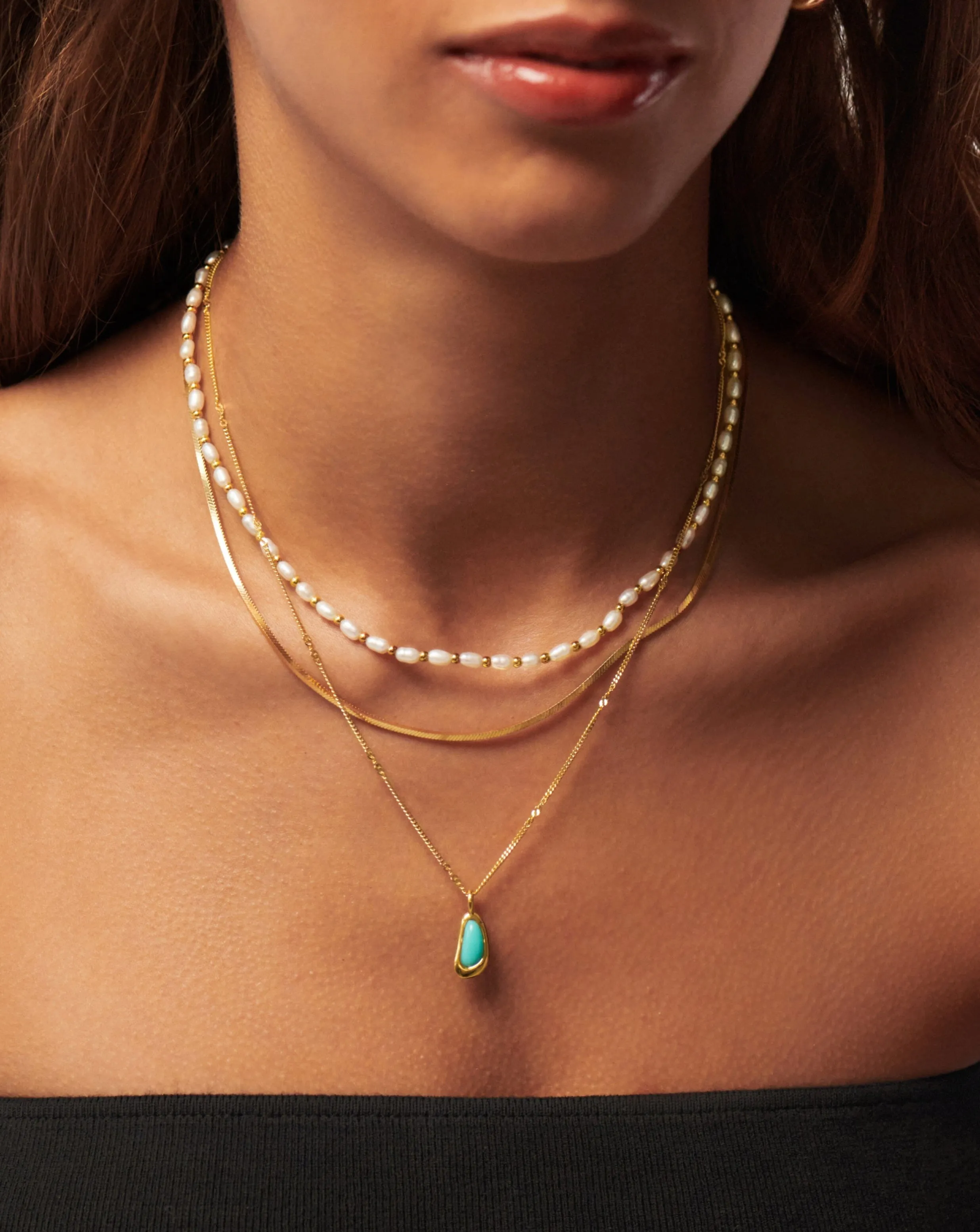 Molten Gemstone Bean Pendant Necklace | 18ct Gold Plated Vermeil/Turquoise