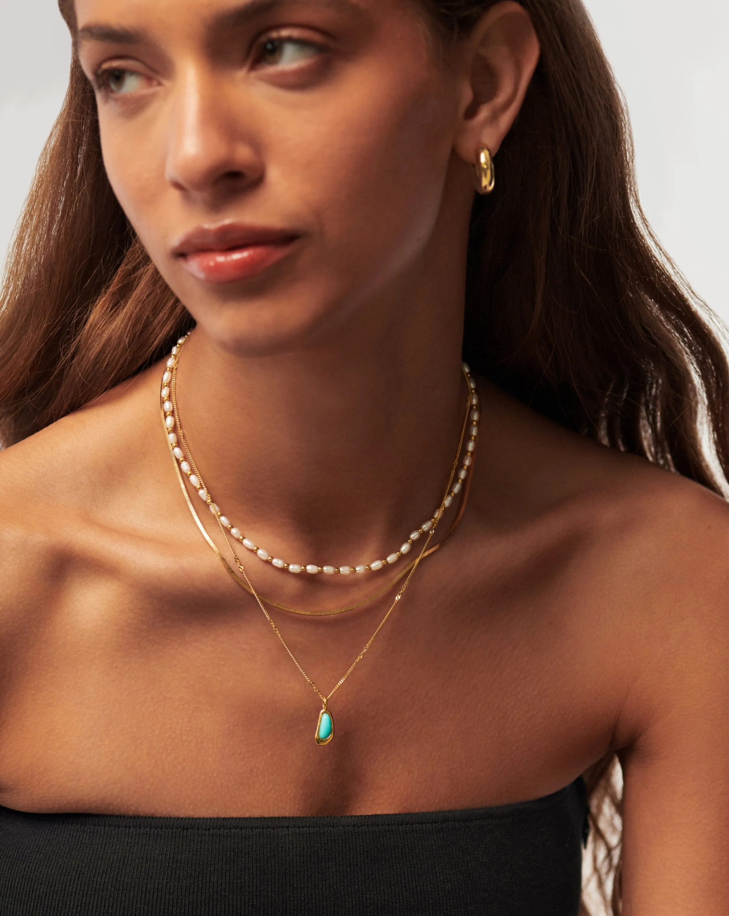 Molten Gemstone Bean Pendant Necklace | 18ct Gold Plated Vermeil/Turquoise