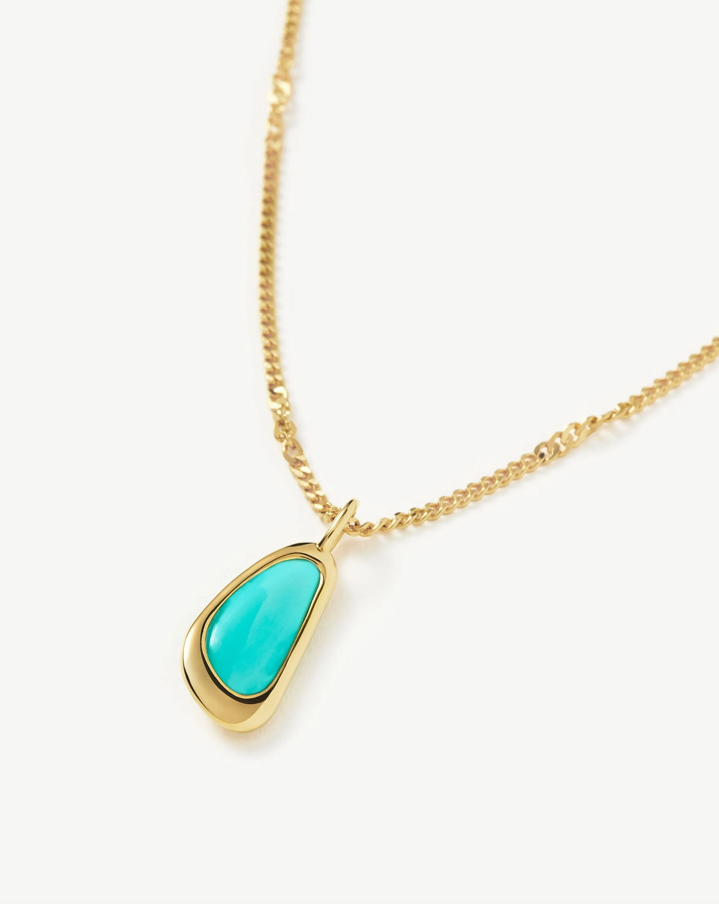 Molten Gemstone Bean Pendant Necklace | 18ct Gold Plated Vermeil/Turquoise