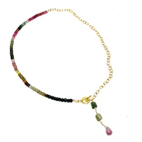 Multi-Color Tourmaline & Gold-Filled Chain Y Necklace With Gold-Filled Toggle Clasp