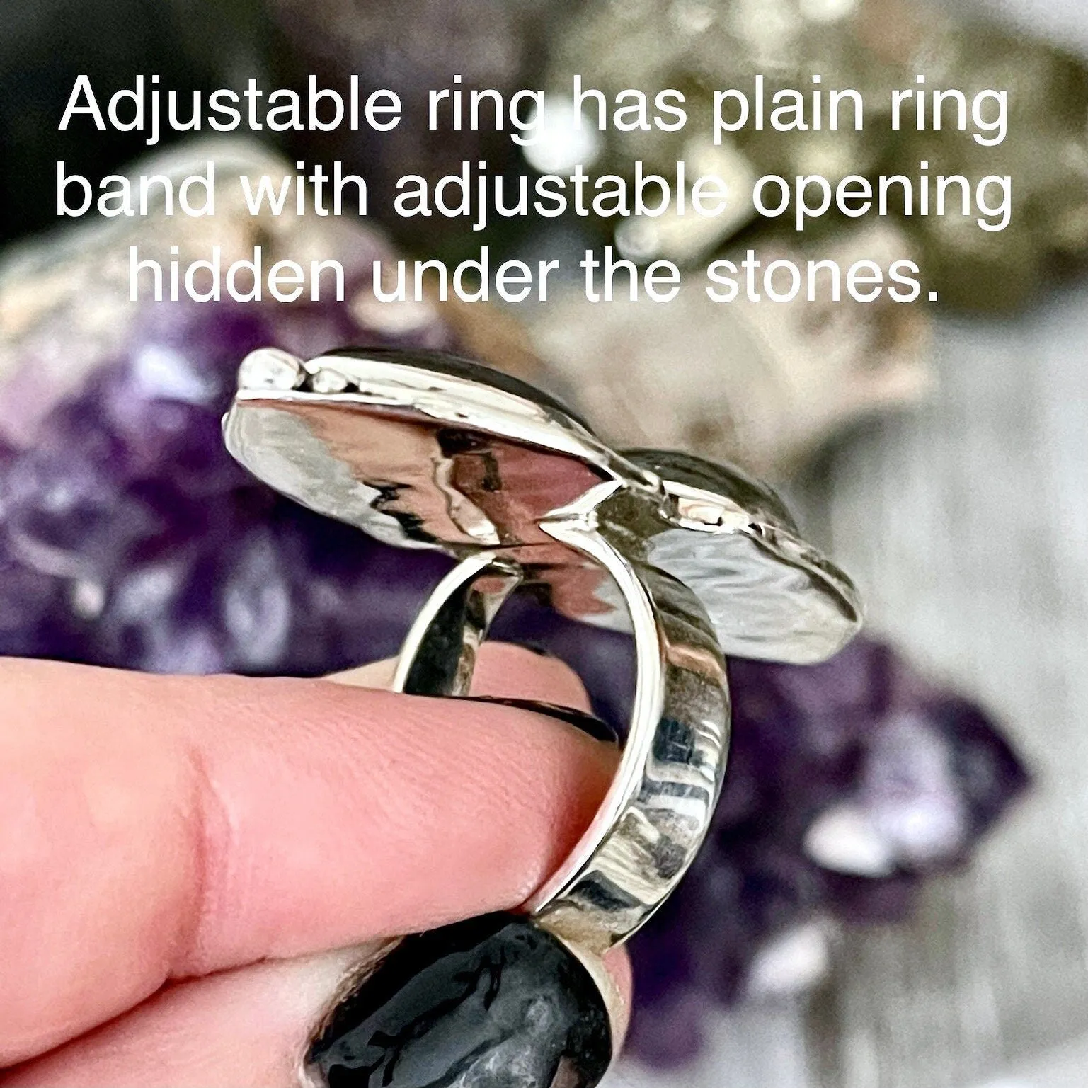 Mystic Moons Labradorite Crystal Ring Sterling Silver Designed FOXLARK Collection Size 6 7 8 9 10 / Big Crystal Ring Witchy Jewelry