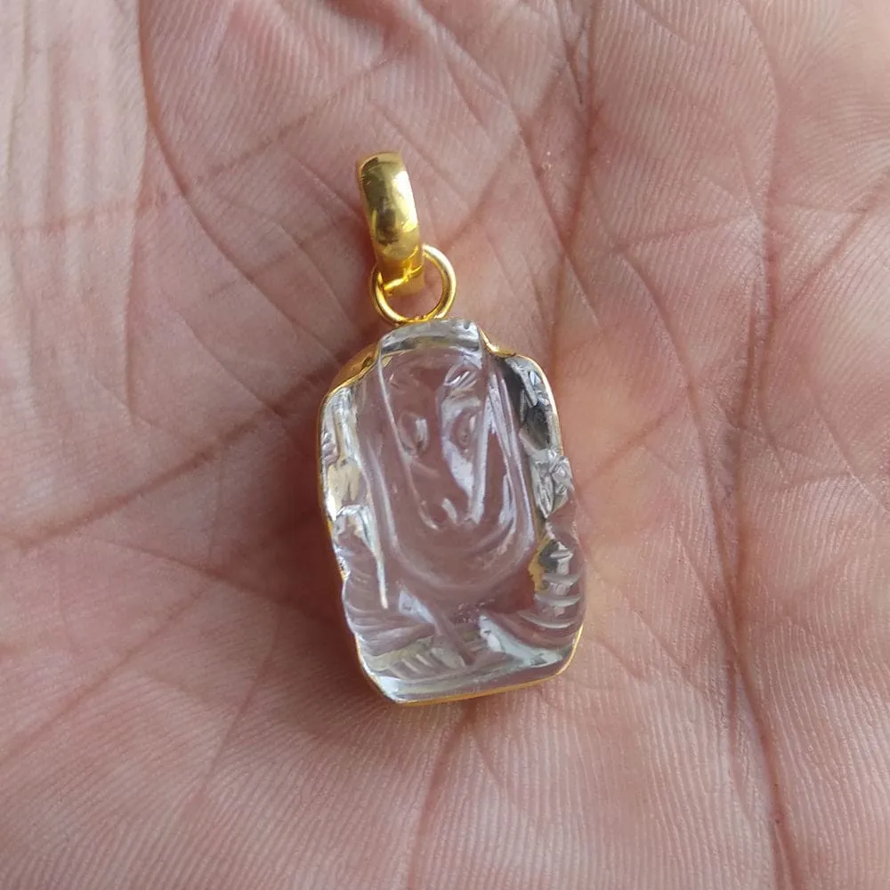 Natural Crystal Quartz Healing Stone Ganesh Pendant For Women