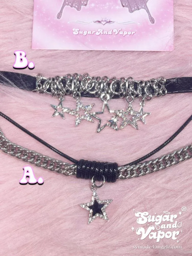 Nyssa Y2K Stars Pu Choker Necklaces