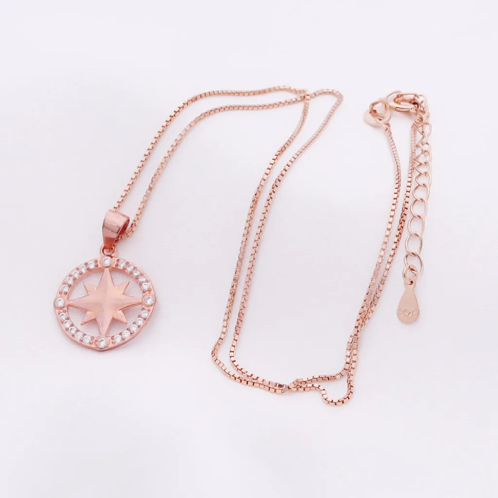 Octagonal Star Sterling Silver Necklace - Rose Gold