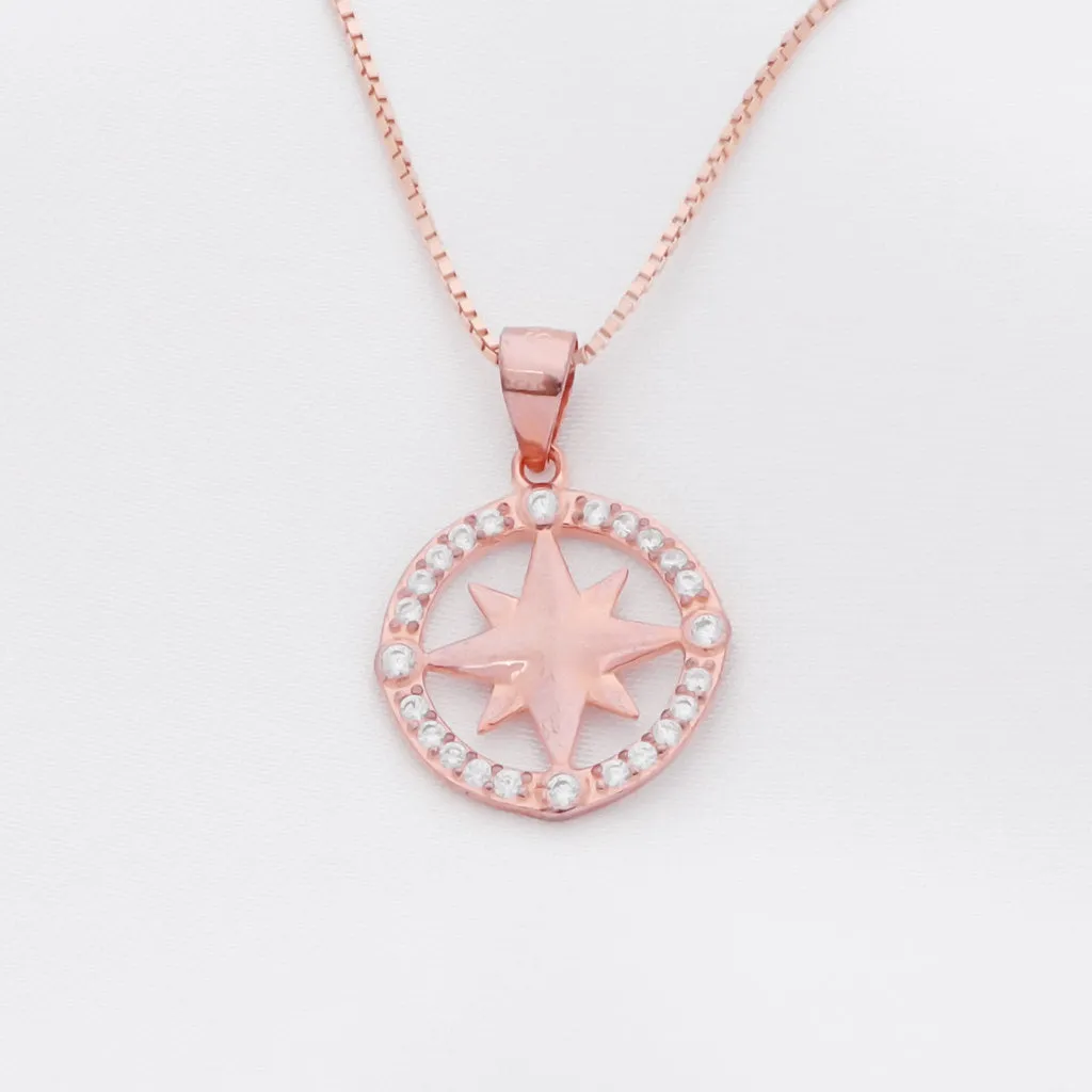 Octagonal Star Sterling Silver Necklace - Rose Gold