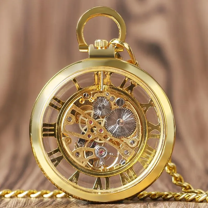 Open Faced Pocket Mechanical Watch with Hollow Gear Skeleton Design