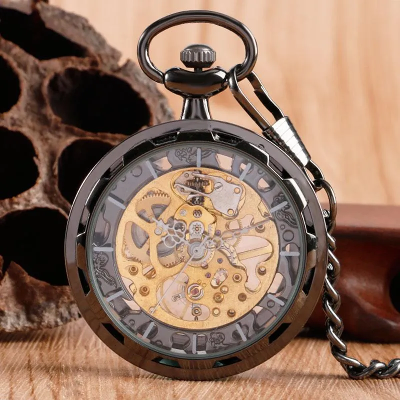 Open Faced Pocket Mechanical Watch with Hollow Gear Skeleton Design