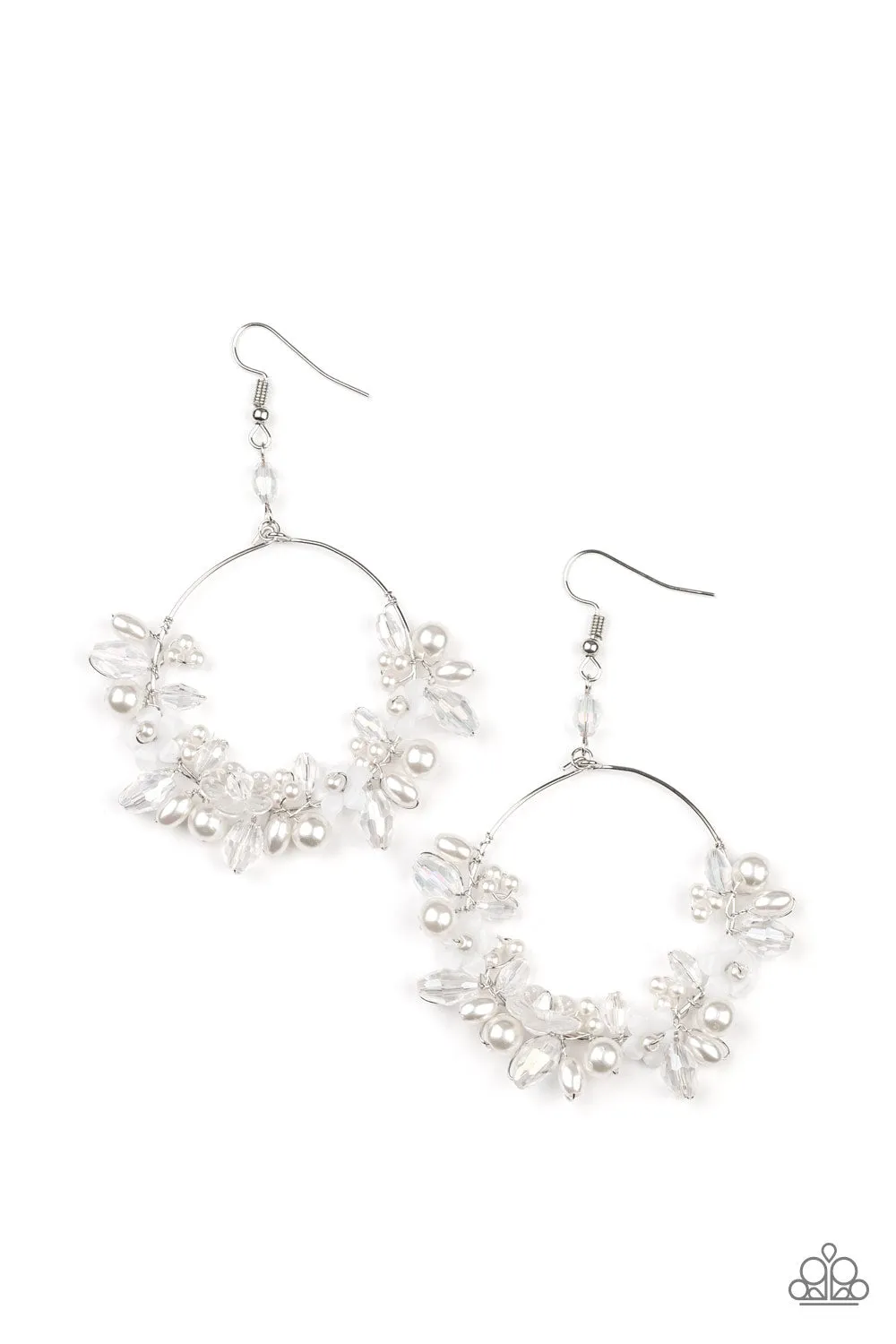 Paparazzi Floating Gardens White Pearl Floral Hoop Earrings