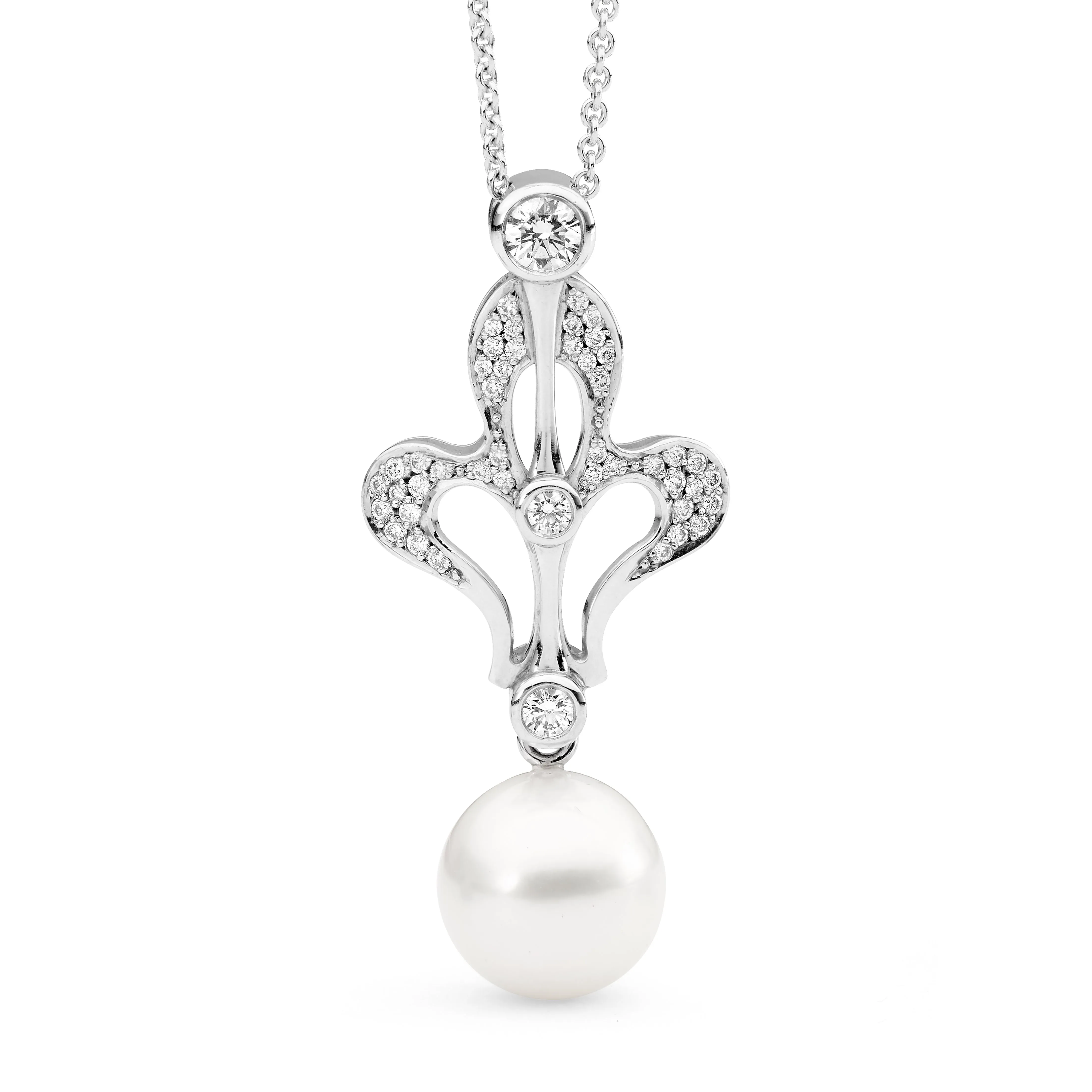 Pave Set Diamond and Pearl Feature Pendant