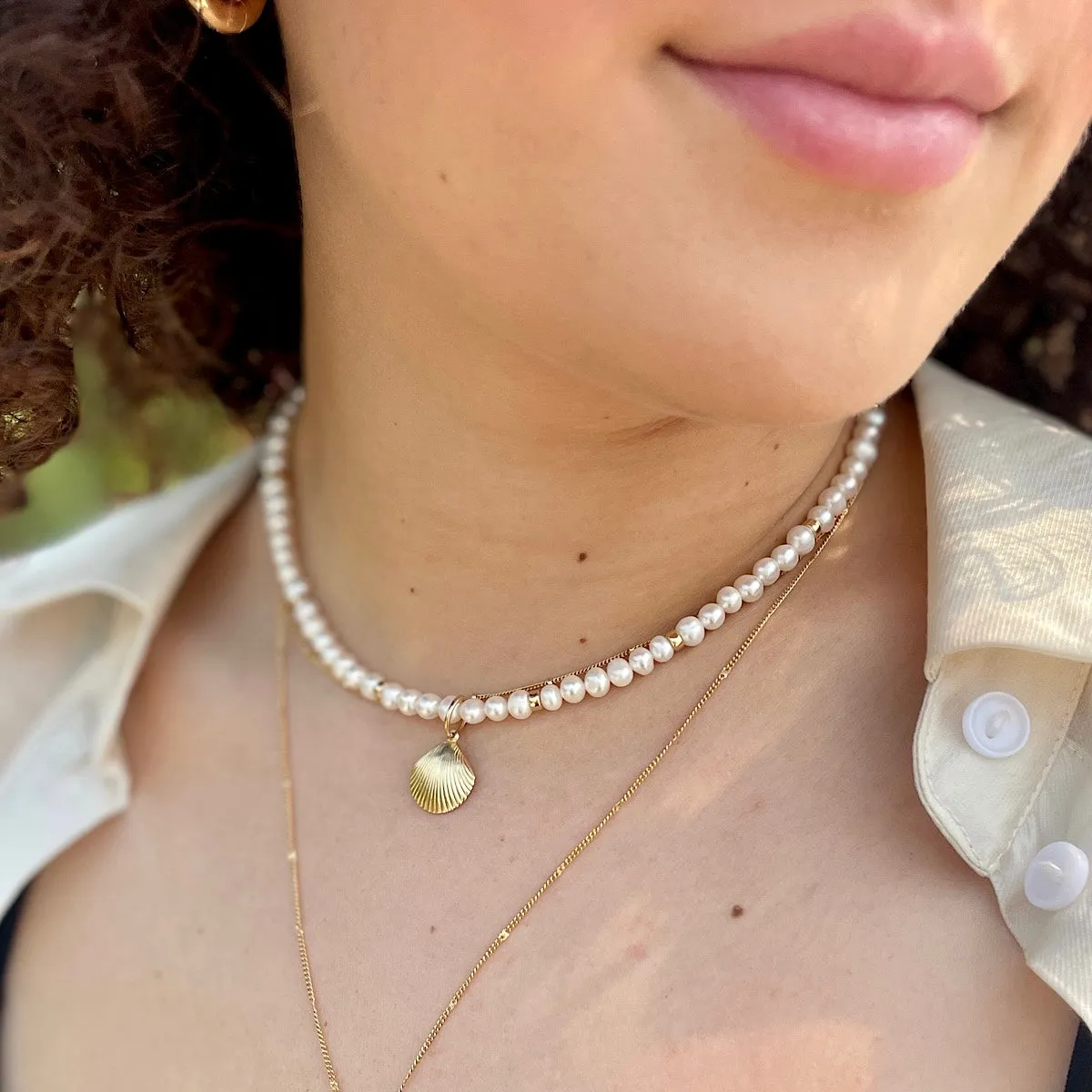 Pearl and Seashell Charm Choker